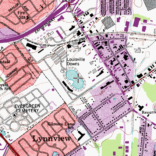 Topographic Map of Louisville Downs, KY