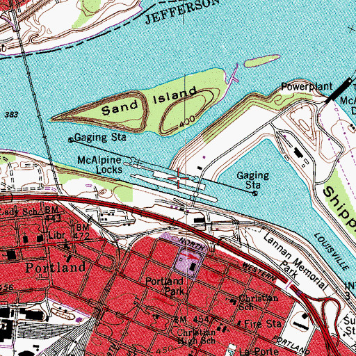 Topographic Map of McAlpine Locks, KY