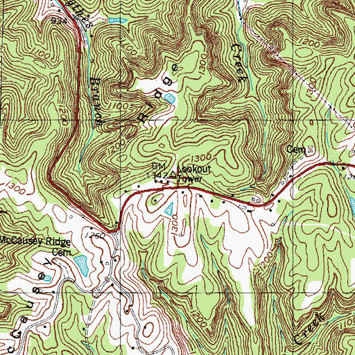 Topographic Map of McCausey Ridge Lookout Tower, KY