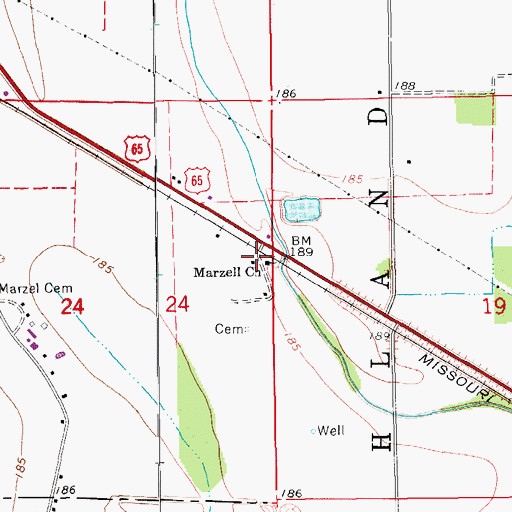 Topographic Map of Marzell Church, AR