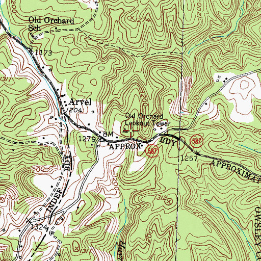 Topographic Map of Old Orchard Lookout Tower, KY