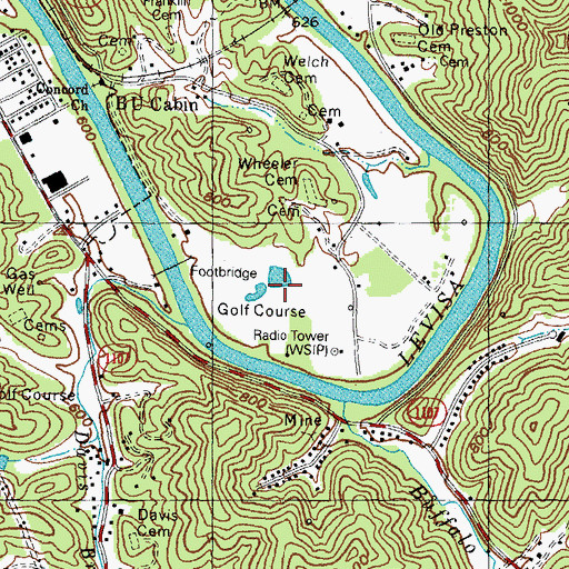 Topographic Map of Paintsville Golf Course, KY