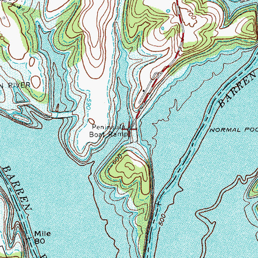 Topographic Map of Peninsula Boat Ramp, KY