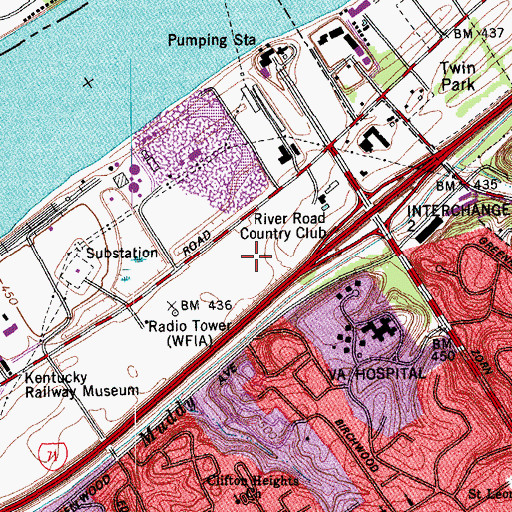 Topographic Map of River Road Country Club, KY