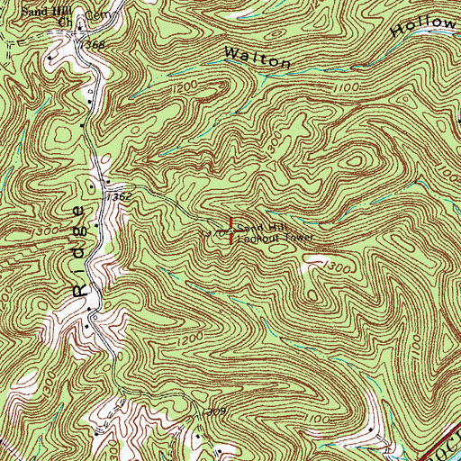 Topographic Map of Sand Hill Lookout Tower, KY