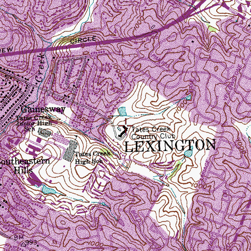 Topographic Map of Tates Creek Country Club, KY