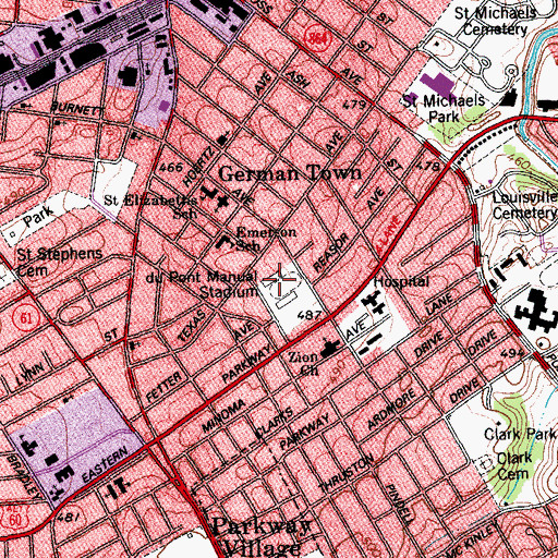 Topographic Map of Du Pont Manual Stadium, KY
