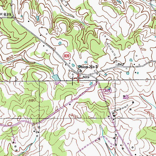 Topographic Map of Union Number 2 Church, KY