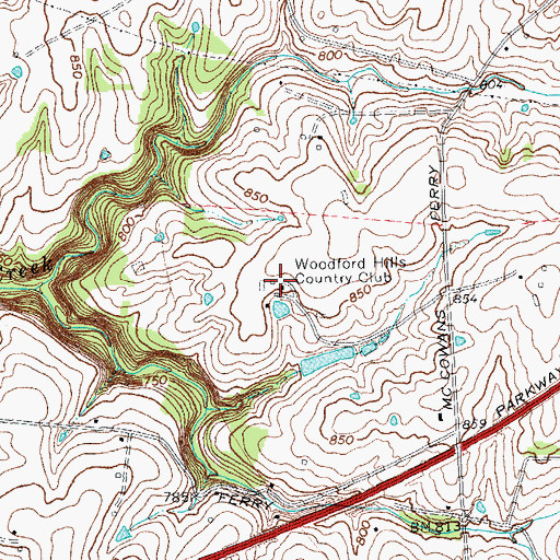 Topographic Map of Woodford Hills Country Club, KY