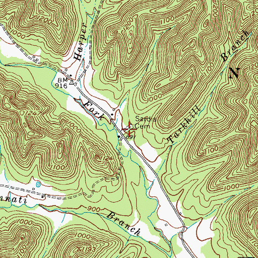 Topographic Map of Sardis Cemetery, KY