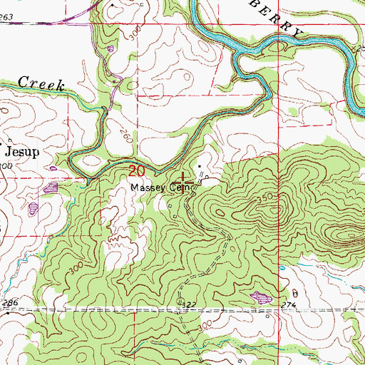 Topographic Map of Massey Cemetery, AR