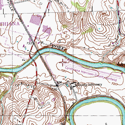 Topographic Map of Cynthiana-Harrison County Airport, KY