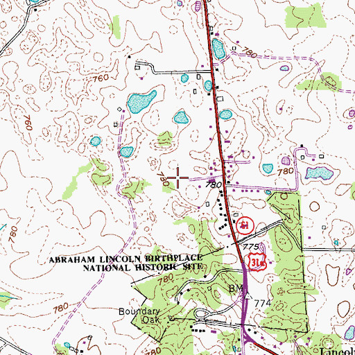 Topographic Map of Lincoln Farm Airport, KY