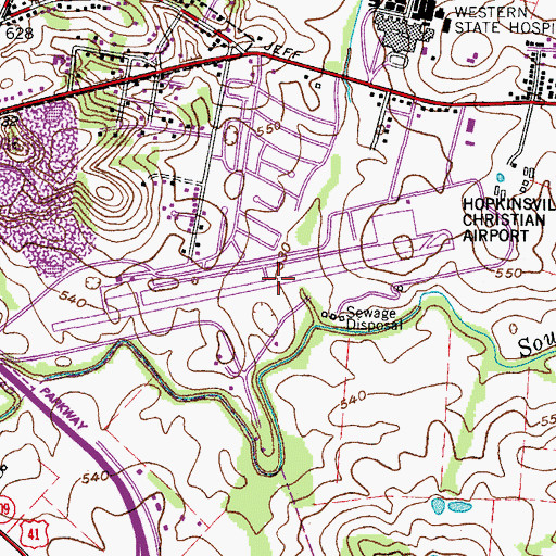 Topographic Map of Hopkinsville-Christian County Airport, KY