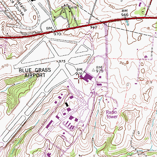 Topographic Map of Blue Grass Airport, KY