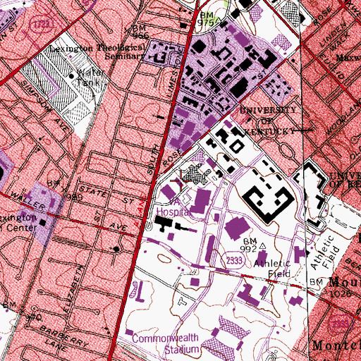 Topographic Map of University of Kentucky Hospital Heliport, KY