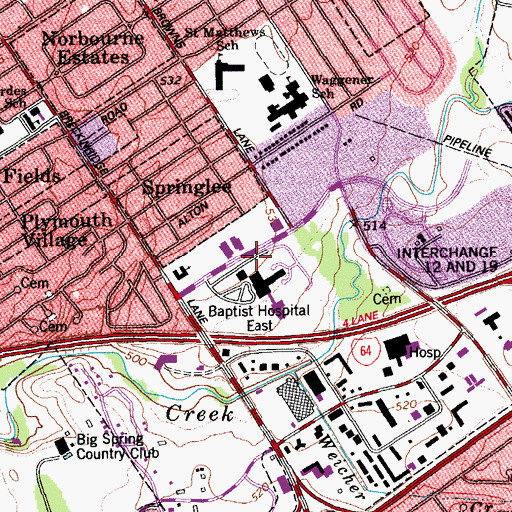 Topographic Map of Baptist Hospital East Heliport, KY