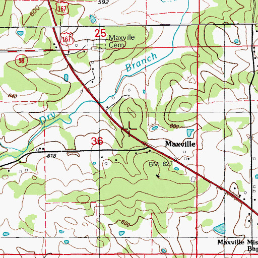 Topographic Map of Maxville School, AR