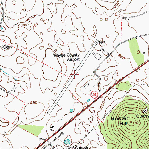 Topographic Map of Wayne County Airport, KY