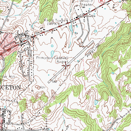 Topographic Map of Princeton-Caldwell County Airport, KY