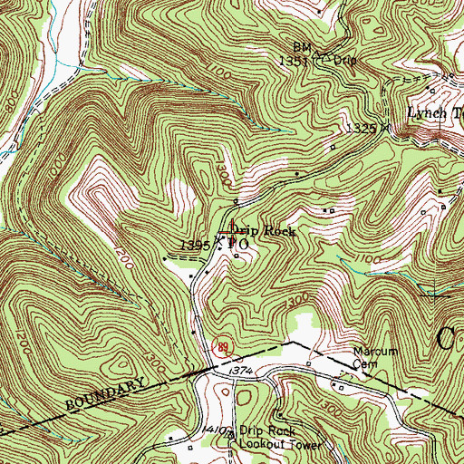 Topographic Map of Drip Rock Post Office, KY