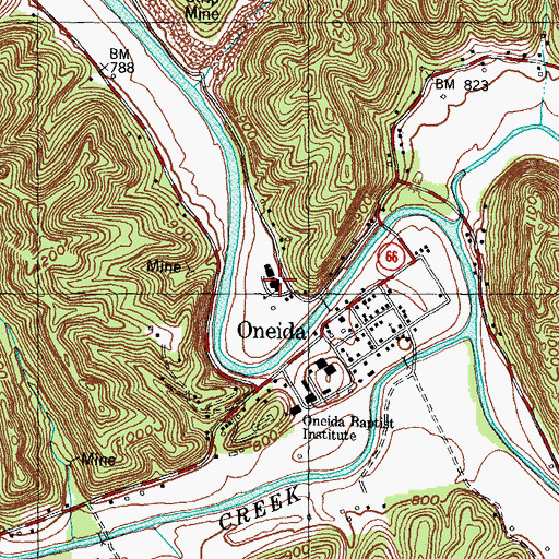 Topographic Map of Oneida Grade School, KY