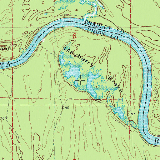 Topographic Map of Mayberry Brake, AR