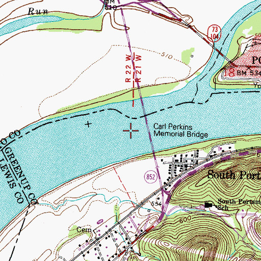 Topographic Map of Carl Perkins Memorial Bridge, KY