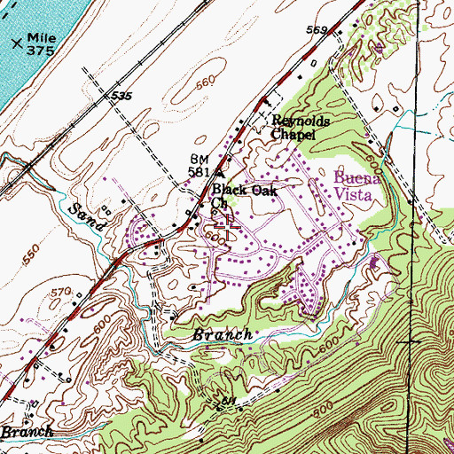Topographic Map of Buena Vista, KY