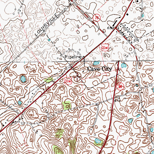 Topographic Map of WSMJ-AM (Cave City), KY