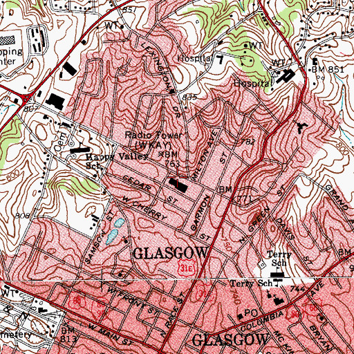 Topographic Map of WCLU-AM (Glasgow), KY