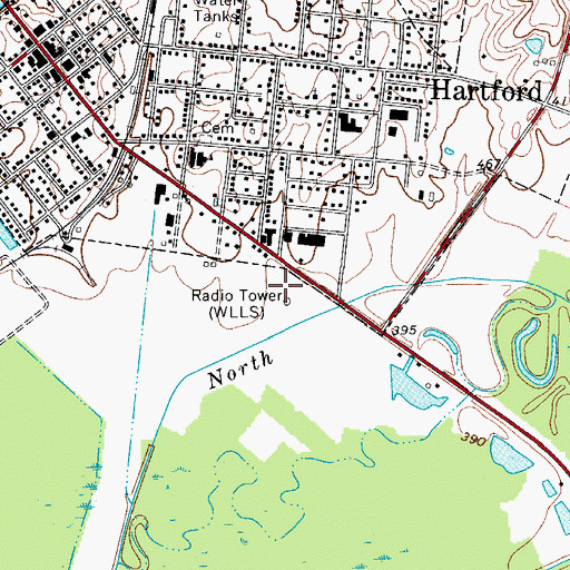 Topographic Map of WLLS-AM (Hartford), KY