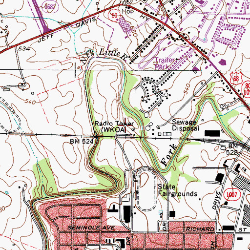 Topographic Map of WQKS-AM (Hopkinsville), KY