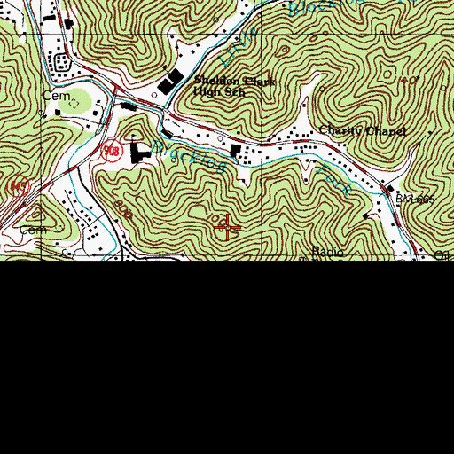 Topographic Map of WFJT-AM (Inez), KY