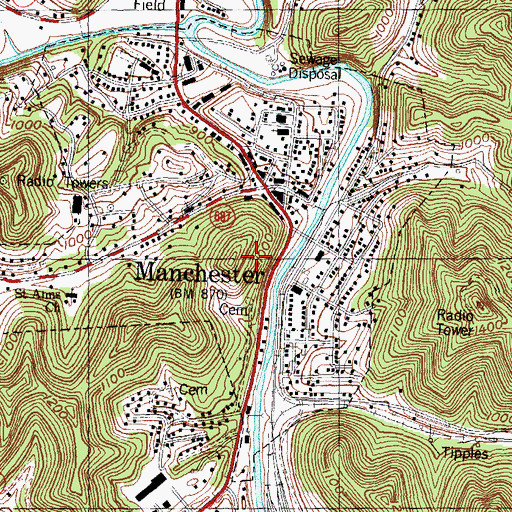 Topographic Map of WWXL-AM (Manchester), KY