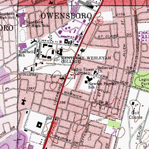 Topographic Map of WOMI-AM (Owensboro), KY
