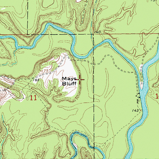Topographic Map of Mays Bluff, AR