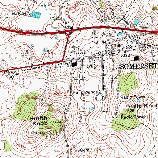 Topographic Map of WTLO-AM (Somerset), KY