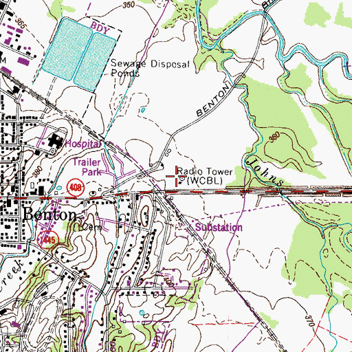 Topographic Map of WCBL-FM (Benton), KY