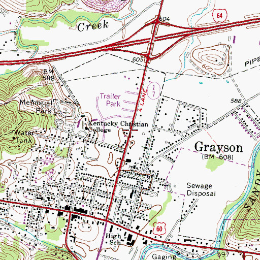 Topographic Map of WKCC-FM (Grayson), KY