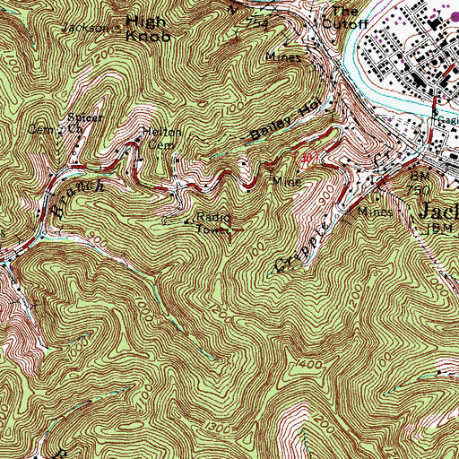 Topographic Map of WJSN-FM (Jackson), KY