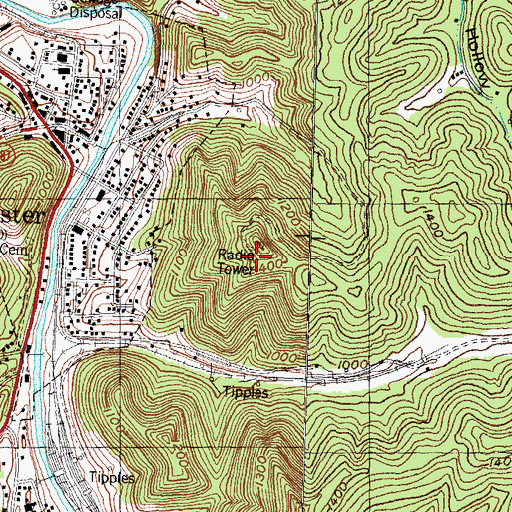 Topographic Map of WTBK-FM (Manchester), KY