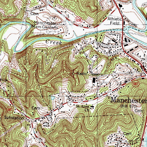 Topographic Map of WWXL-FM (Manchester), KY