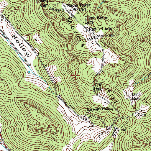 Topographic Map of WKYM-FM (Monticello), KY
