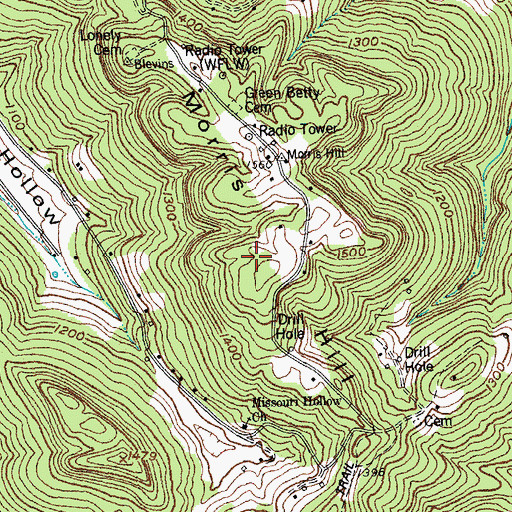 Topographic Map of WMKZ-FM (Monticello), KY