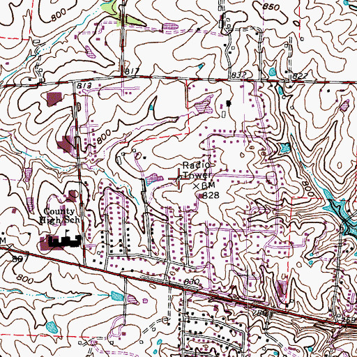 Topographic Map of WCKP-FM (Shelbyville), KY