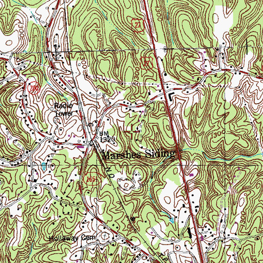 Topographic Map of WHAY-FM (Whitley City), KY