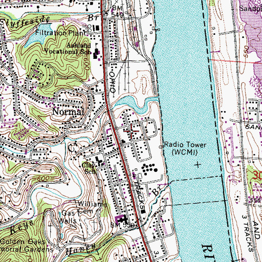Topographic Map of WCMI-AM (Ashland), KY