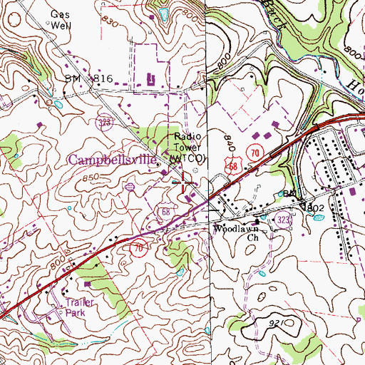 Topographic Map of WTCO-AM (Campbellsville), KY