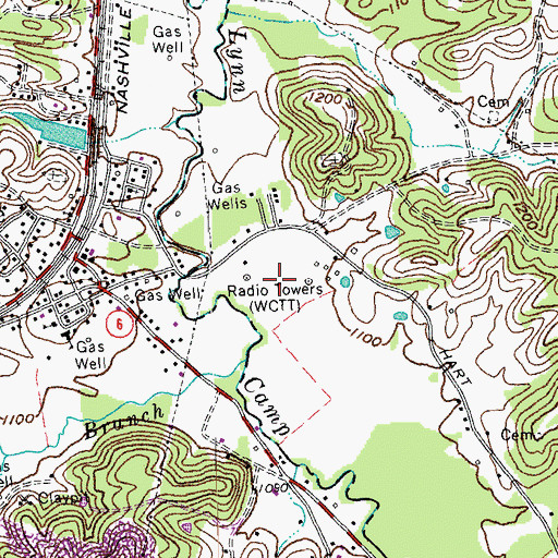 Topographic Map of WCTT-AM (Corbin), KY